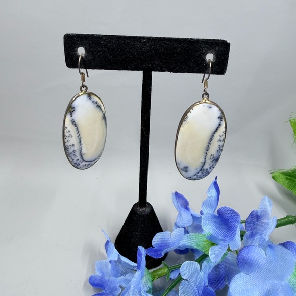 Dendritic Opal Vintage 925 Sterling Silver Drop Earrings - Picture 2 of 7